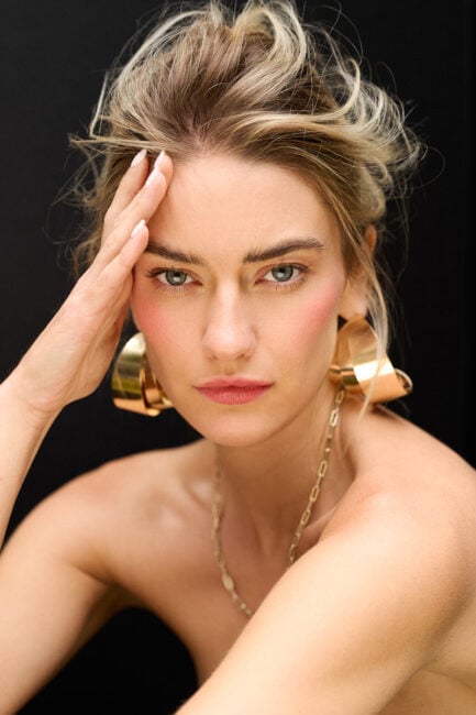 Beauty portrait featuring minimal makeup and delicate styling details